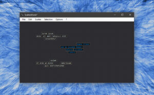 A screenshot of ScatterWords, a Windows application for non-linear text handling