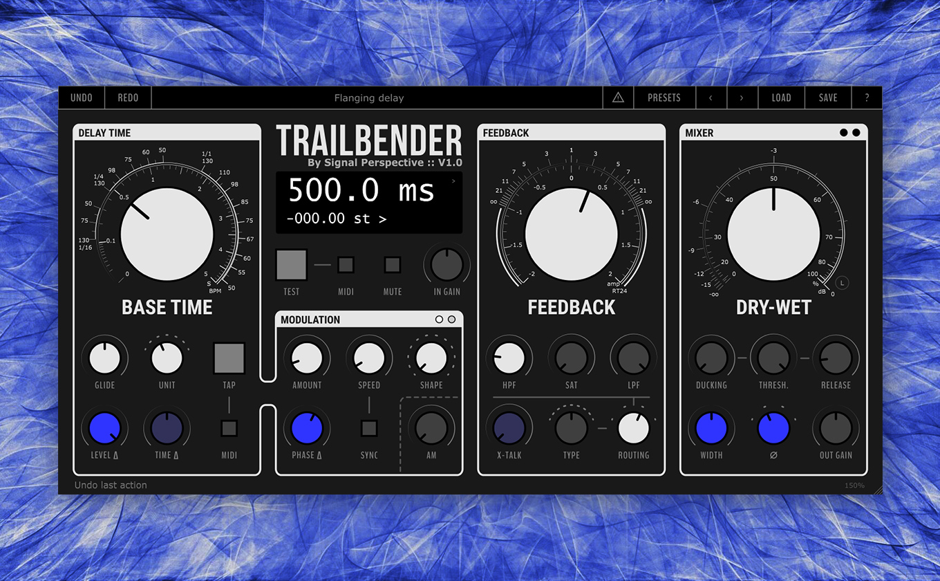 A screenshot of Trailbender dlay-based multieffect VST/AU plugin